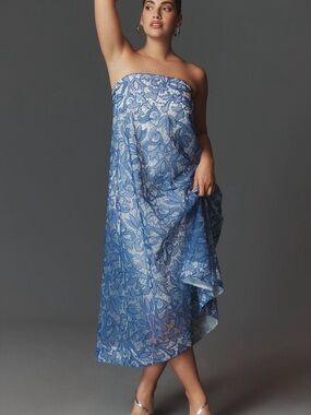 Anthropologie Strapless Embroidered Lace Midi Dress